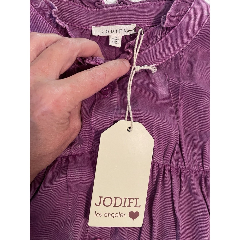 New Jodifl purple peasant tunic blouse women's sz Small ruffle shoulder cottage - Picture 5 of 11